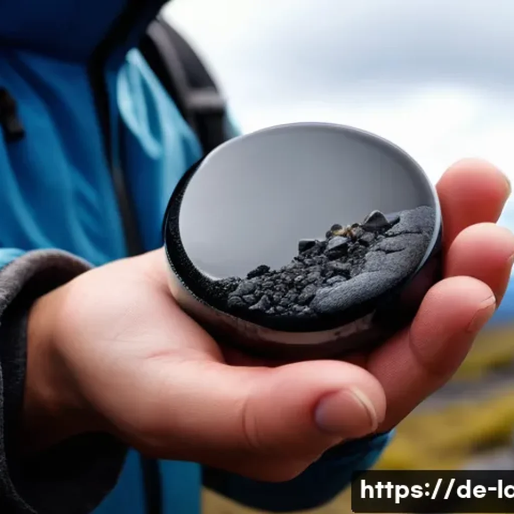 미라클스톤 찾는 방법 - A detailed close-up image of a hand holding a smooth, glossy Obsidian Miracle Stone with deep black ...