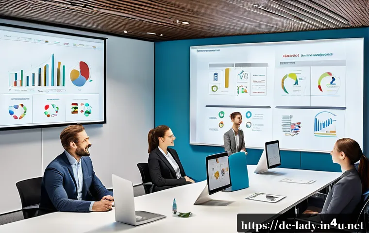 샤노아르와의 팀워크 사례 - A modern German corporate office setting showing a diverse team engaged in a hybrid meeting. Half th...