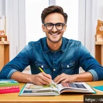레이디버그 유튜브 채널 운영 - A warm and inviting family-friendly YouTube creator&rsquo;s workspace, featuring a bright room with colorf...